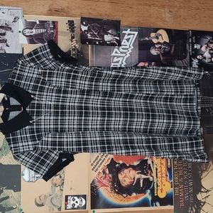 Plaid shift dress w/ skull details